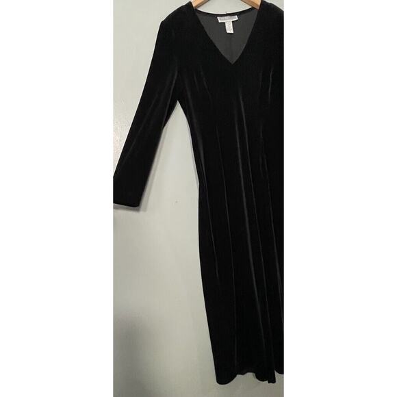Vintage Black Velvet Maxi Dress Size 12 Holiday Gothic Romantic Witchy Evening - Picture 3 of 12
